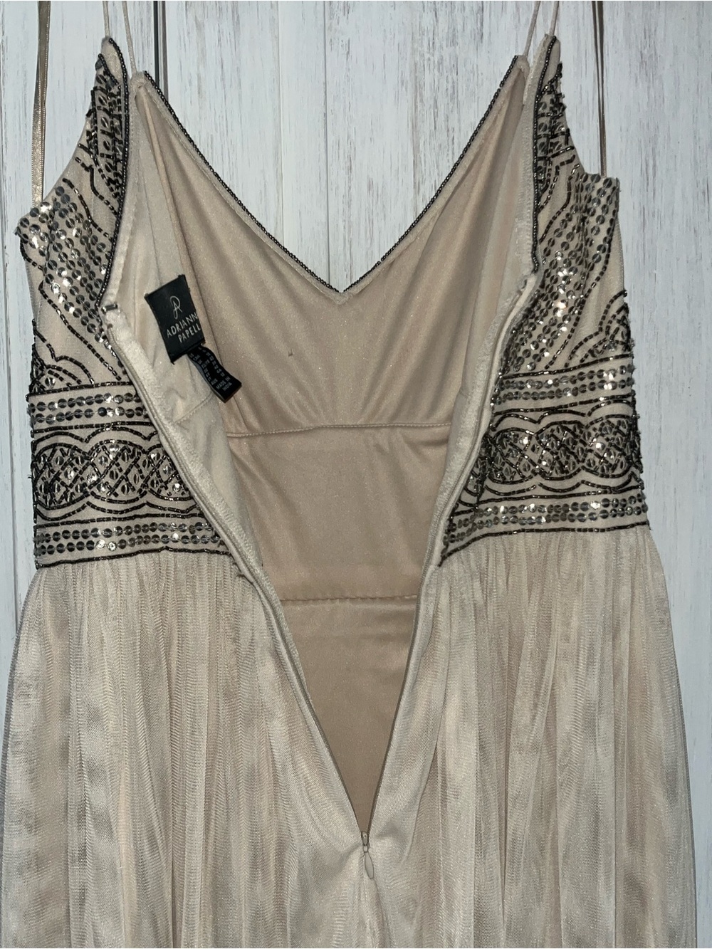 Adrianna Papell “Aida” Beaded V-Neck Maxi Dress in Beige - Picture 9 of 13